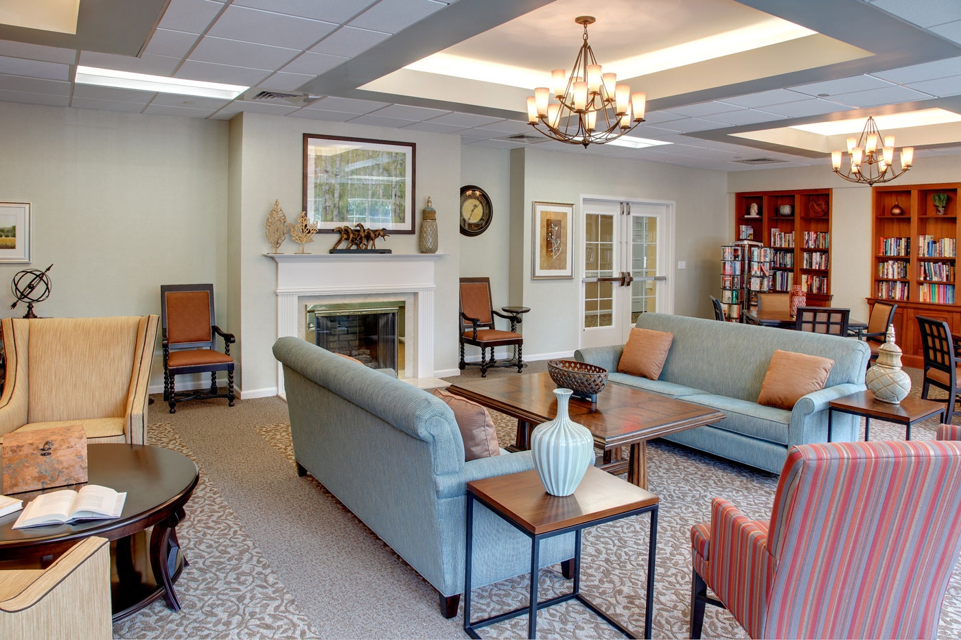 Our interior design for an inviting social area in a memory care community