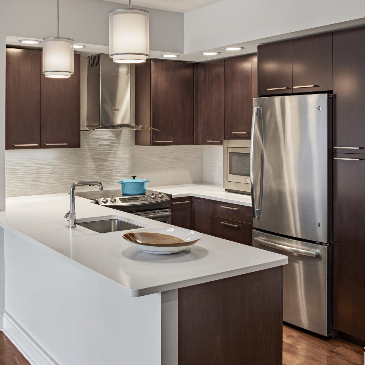 Modern kitchen design in apartment at senior independent living community