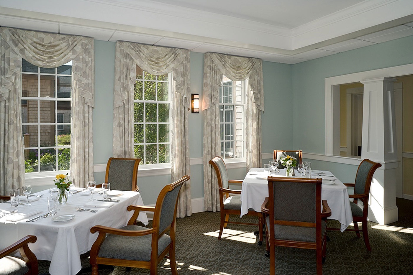 Dining area interior design for this community in Nantucket, MA.